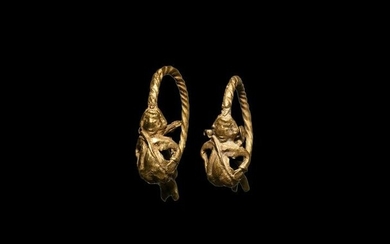 Greek Gold Eros Earring Pair