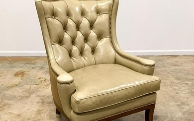 HANCOCK & MOORE LEATHER & SHAGREEN WINGBACK CHAIR