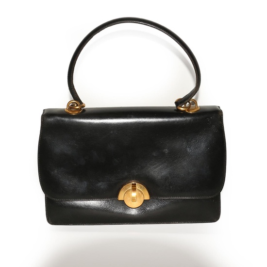 HERMÈS PARIS CIRCA 1960 Handbag in black box leather