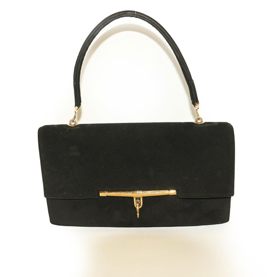 HERMÈS PARIS CIRCA 1960 Palonnier handbag in black suede leather