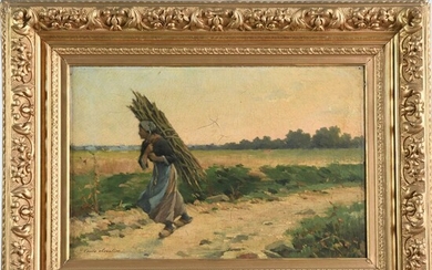 HEVALIER Louis. Peintre fin XIXè début XXè. « La ramasseuse de fagots ». Toile signée...