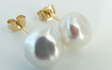 HS Jewellery - Keshi Pearls, South Sea Keshi 10.45 X 10.39 X 8.6 mm and 10.22 X 9.36 X 8.25 mm - 18 kt. Yellow gold - Earrings - No Reserve Price