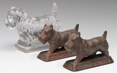 Hamilton Foundry Cast Iron and Other Glass Scottie Dog Figurines