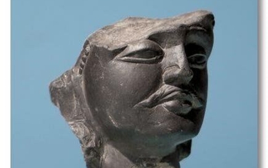 Head (1) - Schist - Bodhisattva - Gandhara head of a bodhisattve - Pakistan - Bactrian Greeks (250–180 BC)