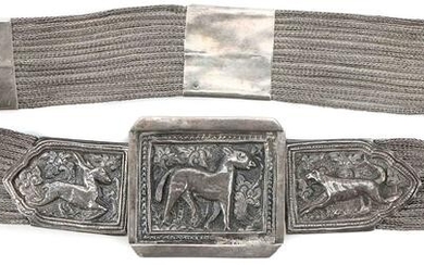 Heavy Old Silver Belt with Three Part Buckle