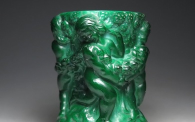 Heinrich Hoffmann / Curt Schlevogt - František Pazourek, - Sculpture, Art Deco Malachite Glass - 8 cm - Malachite glass - 1930