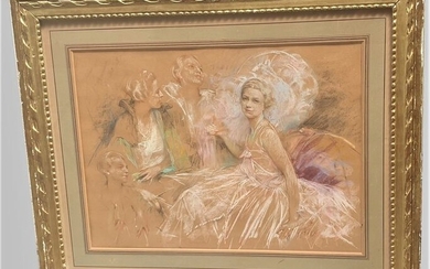 Henri Royer (1869-1938) - Pastel depicting portraits of a woman and men