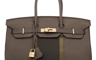 Hermès 35cm Etain & Graphite Clemence Leather and Gris...