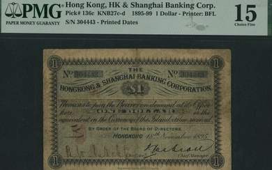 Hong Kong & Shanghai Banking Corporation, Hong Kong, 1 Dollar, 18th November 1895, serial numbe...