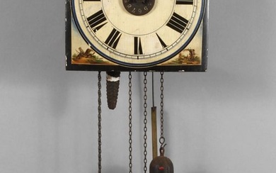 Horloge à cadran de la Forêt-Noire Milieu du 19e siècle, panneau en bois légèrement bombé...