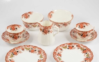 Imari pattern part tea service, plus large plate and oval platter.