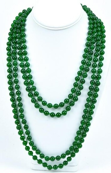 Impressive 104 Inch Green Nephrite Jade Necklace
