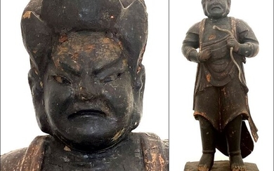 Impressive original statue of Fudō Myō-ō with Snake - Large wooden deity - The Immovable One - Japan - ca 1800 (Edo period)