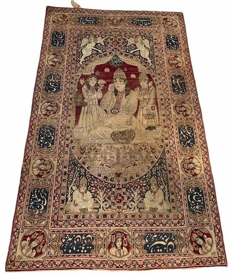 Iran Kirman, old carpet decorated with characters and inscriptions