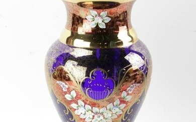 Italian Enameled and Gilt Cobalt Vase