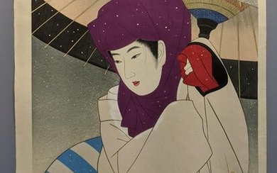 Ito Shinsui Japanese Woodblock Print A Hooded Woman