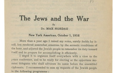 [JUDAICA]. NORDAU, Max (1849-1923). Jews and the War. New Y...