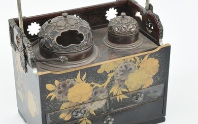 Japanese smoking set. 19th century. Lacquered surface