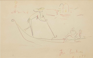 Jean COCTEAU (1889-1963) Gondoles à Venise. 1937 Crayon Signé et daté en bas à droite...