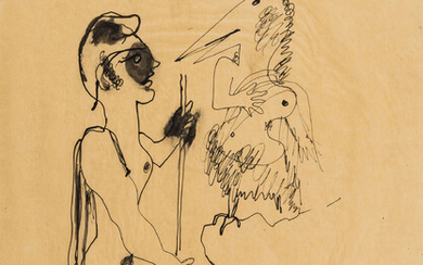 Jean Cocteau (1889-1963) Œdipe Recontrant Un Monstre Mi-Femme, Mi-Oiseau Pen and ink on tissue thin paper, 1924, sheet 326 x 245mm., 12 7/8 x 9 5/8in.