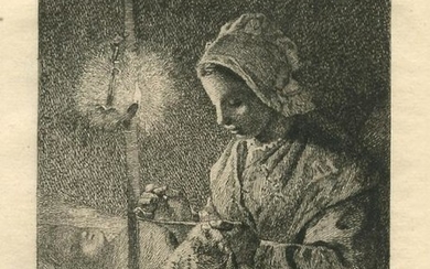 Jean-Francois Millet etching "Femme cousant"