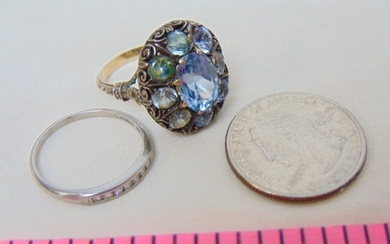 Jewelry. (2) rings. Platinum band w/ 7 diamond chips, size 8 1/2, 2.75 grams. 18kt Vintage white