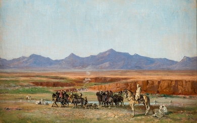 John Lewis SCHONBORN (1852-1931) Le départ du Caïd et de sa suite pour la chasse....