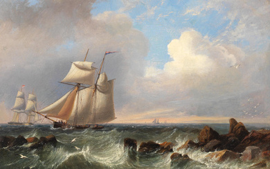 John Wilson Carmichael (British, 1800-1868) Shipping off a rocky coast