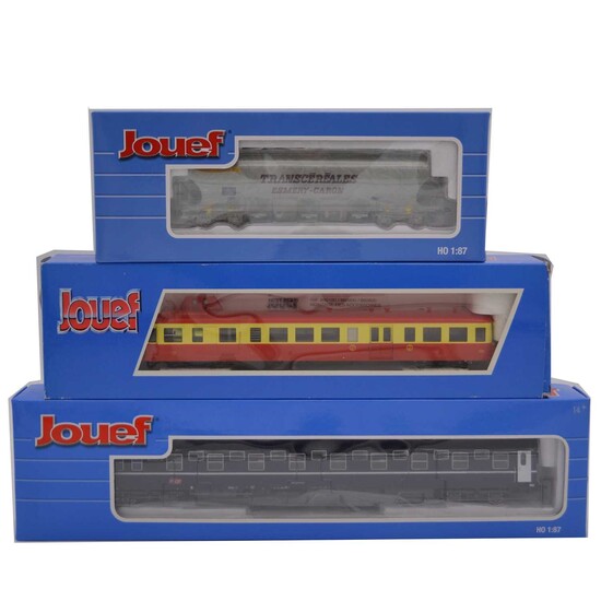 Jouef HO model railways, three including Autorail X3800 Picasso locomotive
