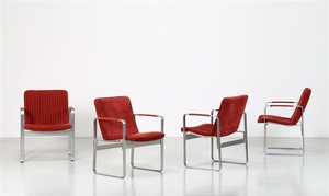 KARL-ERIK EKSELIUS Quattro sedie mod. Mondo. Alluminio e tessuto. Cm 60,00 x...