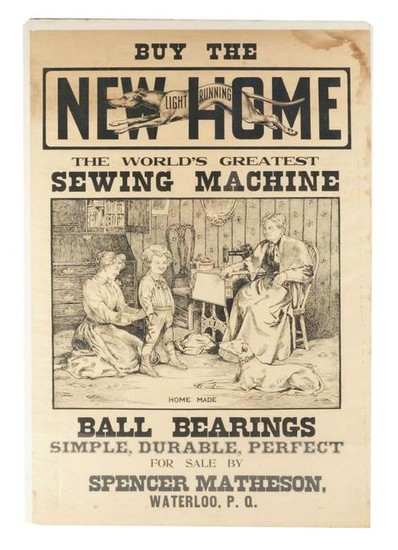 LARGE NEW HOME SEWING MACHINE ADVERTISING POSTER.