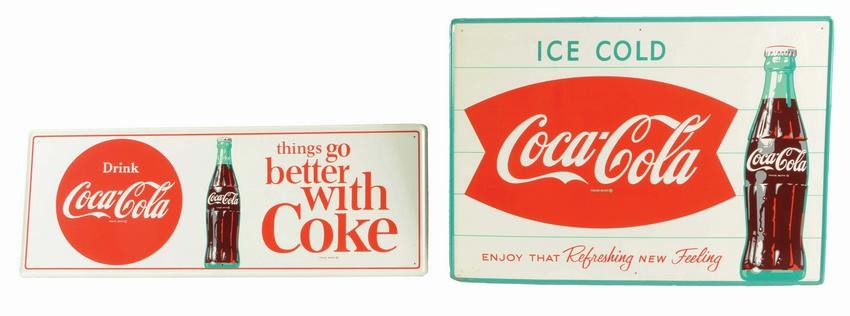 LOT OF 2: SELF-FRAMED COCA-COLA ADVERTISING SIGNS.