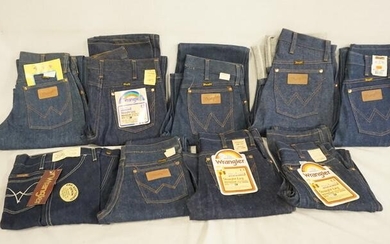 LOT OF 9 PAIRS OF VINTAGE WANGLER JEANS. NEW W/ TAGS