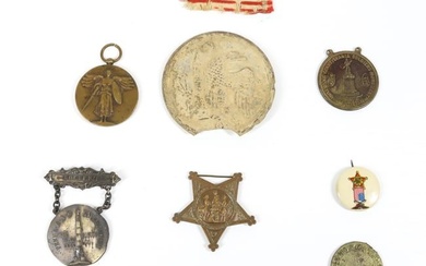 LOT OF MEDALS AND BELT PLATE