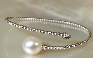 # LOW RESERVE PRICE # - 18 kt. South sea pearl, White gold, Drop Ø 11,2x12,4 mm - Bracelet - Diamond