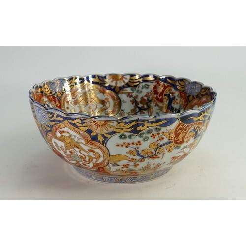 Large 19th century Japanese footed bowl: With foliage & cran...