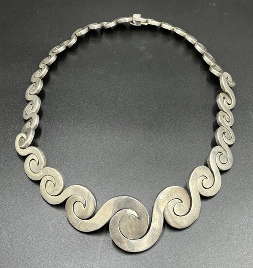 Large Mexican silver necklace by Rubi Rameriz,circa 1950.