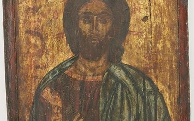 Large Russian Tempura Icon, Christ Pantocrator