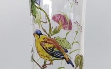 Legras & Cie. - Art Nouveau vase with enamelled decoration of a bird sitting on a flowering ivy - Circa 1900