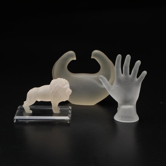 Lion, Hand, and Lovebirds Frosted Glass Figurines