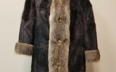 Long Mink Fur Coat with Fox Fur Trim