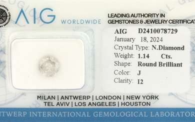 Loose brilliant , 1.14 ct Crystal(J)/p2-3, sealed, with AIG-expertise Valuation...