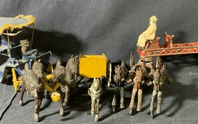 Lot 3 Vintage Cast Iron Horse-drawn Carriage Toys