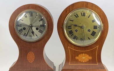 Lot details An Edwardian inlaid mahogany balloon shaped mantel clock,...