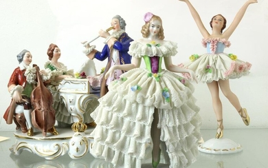 (Lot of 3) German crinoline porcelain figures