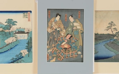 Lot of 3 woodblock prints. Japan. 19th century. 2
