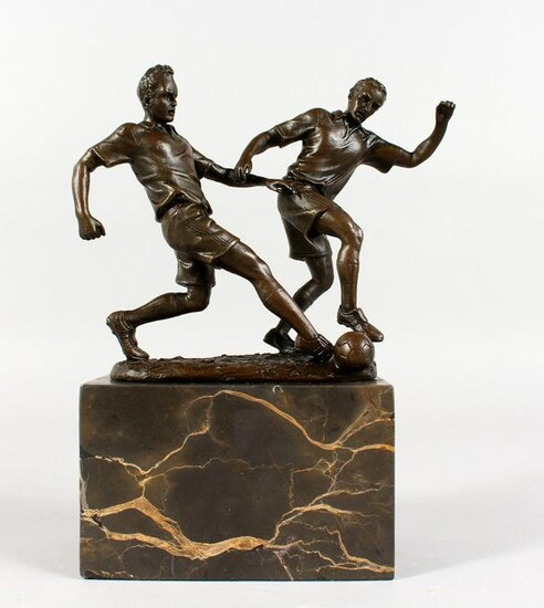 MILO A bronze of two men playing football. Signed, on