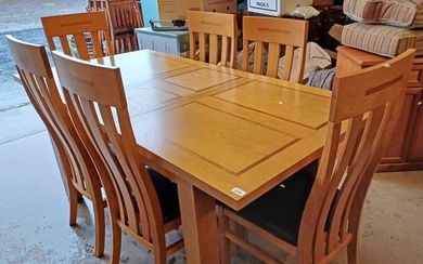 MORRIS FURNITURE EXTENDING DINING TABLE WITH INSET TOP & EXT...