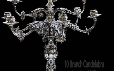 Magnificent 19th C. English Victorian Sterling Silver Candelabra Centerpiece