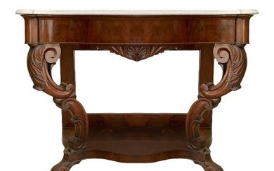 Mahogany wood console, Luigi Filippo. Nineteenth century. Marble on the floor.H 98 cm, 125 cm length, depth 65 cm